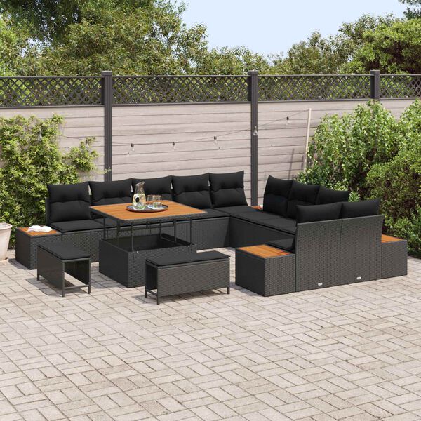 vidaXL Ensemble de canap&eacute; de jardin 13 pcs Noir polyrotin