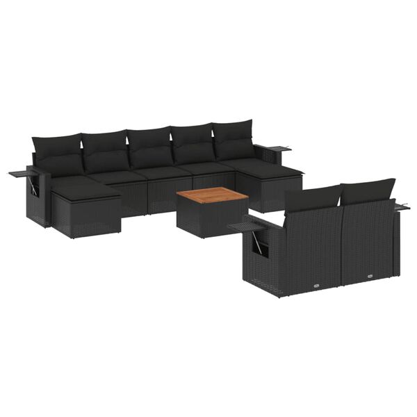 vidaXL Salon de jardin 10 pcs avec coussins noir r&eacute;sine tress&eacute;e