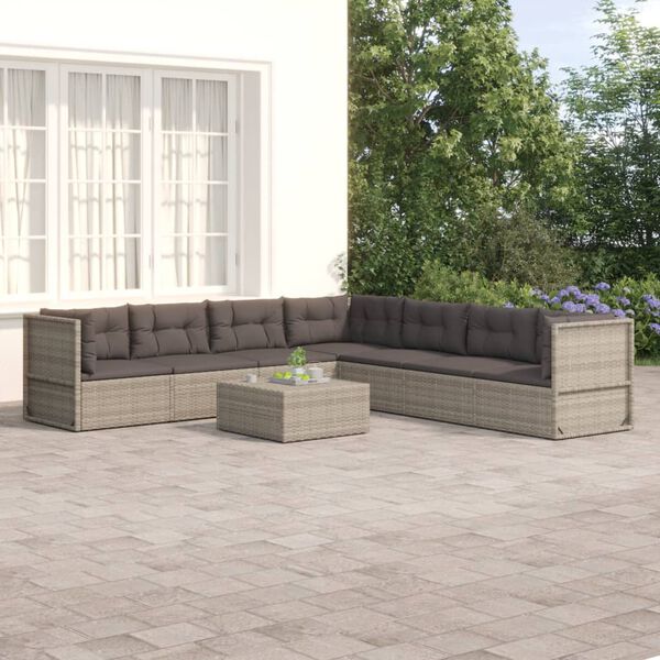 vidaXL Salon de jardin 7 pcs avec coussins Gris R&eacute;sine tress&eacute;e