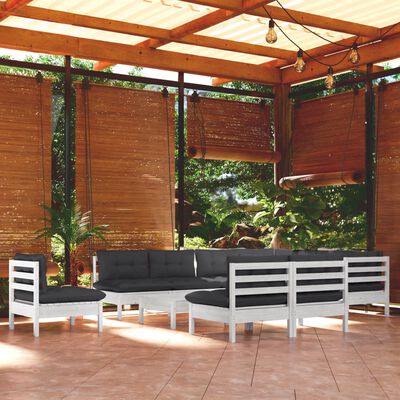 vidaXL Salon de jardin 11 pcs avec coussins blanc bois de pin solide