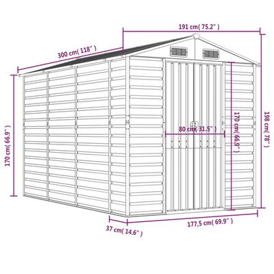 vidaXL Abri de jardin gris clair 191x300x198 cm acier galvanisé