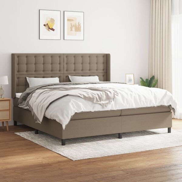 vidaXL Sommier &agrave; lattes de lit avec matelas Taupe 200x200 cm Tissu