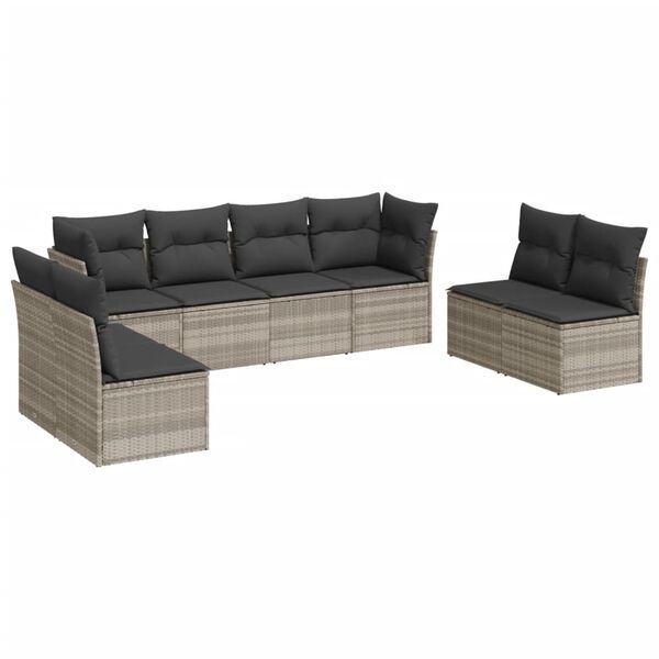 vidaXL Salon de jardin 8 pcs avec coussins gris clair r&eacute;sine tress&eacute;e