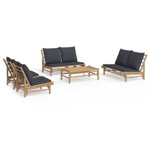 vidaXL Salon de jardin 5 pcs avec coussins gris fonc&eacute; bambou