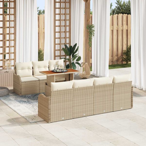 vidaXL Ensemble de canap&eacute; de jardin 8 pcs Beige Poly rotin