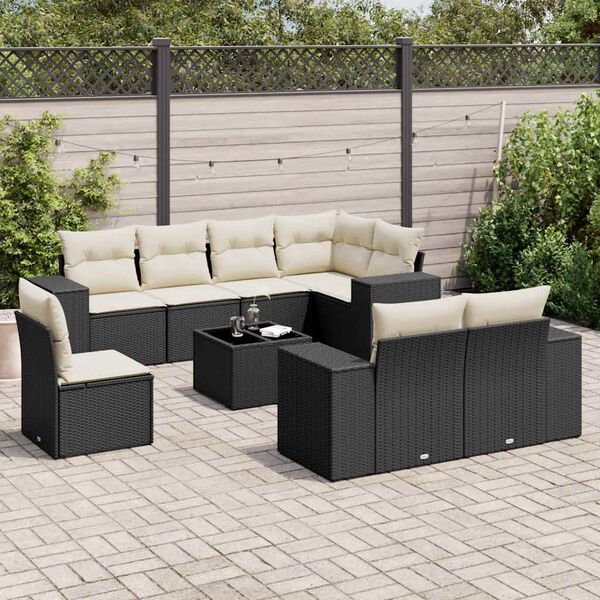 vidaXL Salon de jardin 9 pcs avec coussins noir r&eacute;sine tress&eacute;e