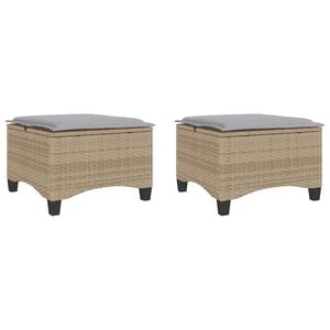 vidaXL Tabourets jardin coussins 2 pcs beige 55x55x36cm r&eacute;sine tress&eacute;e