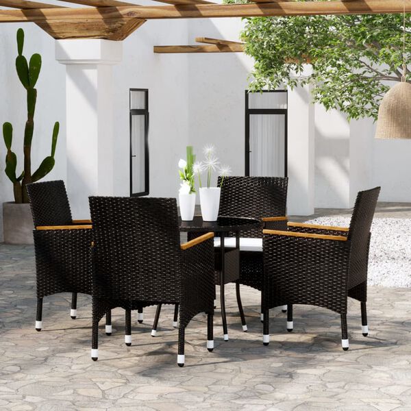 vidaXL Ensemble à manger de jardin 5 pcs Résine tressée Noir