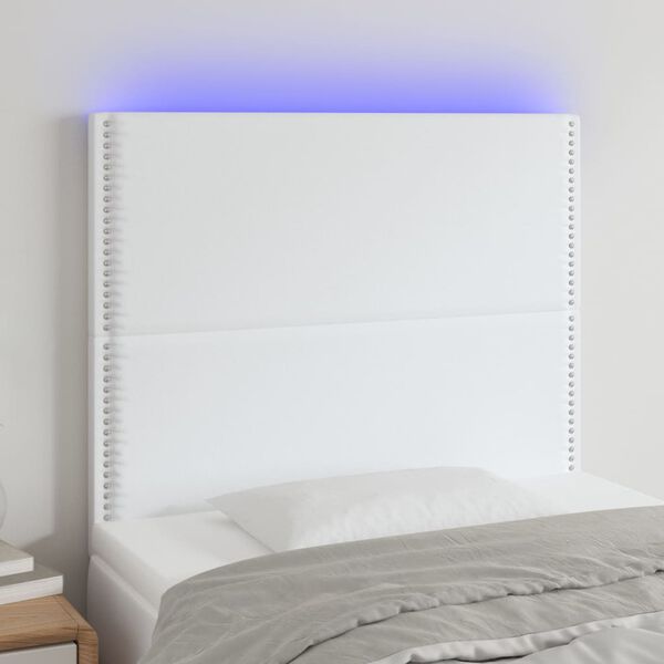 vidaXL T&ecirc;te de lit &agrave; LED Blanc 90x5x118/128 cm Similicuir