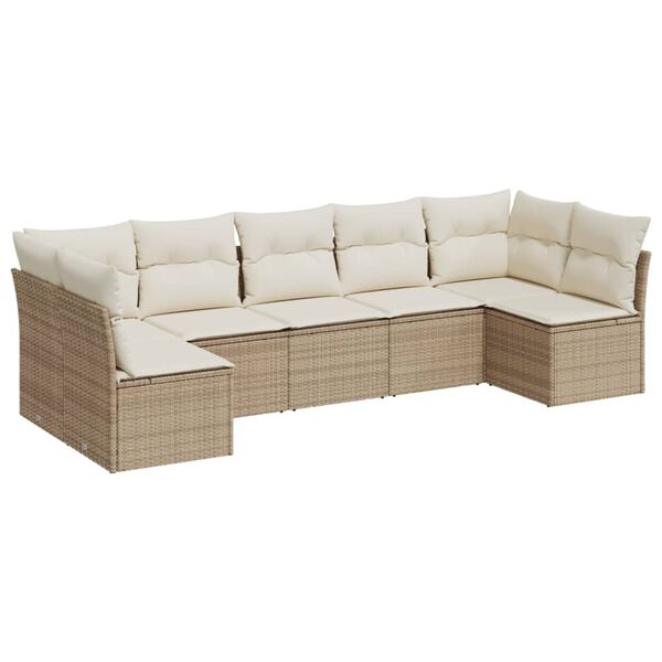 vidaXL Salon de jardin avec coussins 7 pcs beige r&eacute;sine tress&eacute;e