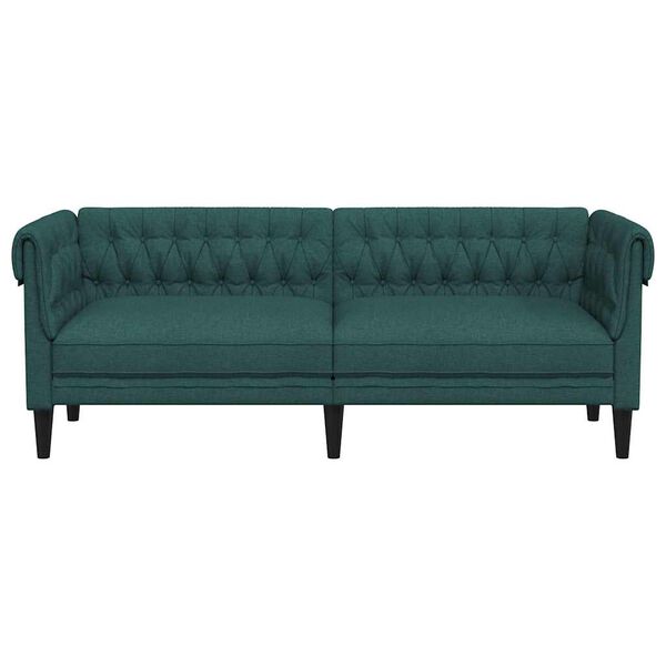 vidaXL Canapé Chesterfield 3 places vert foncé tissu