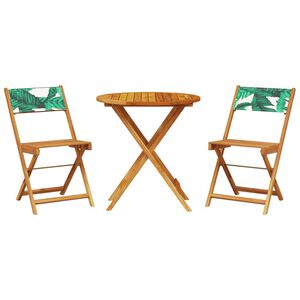 vidaXL Ensemble de bistro 3 pcs motif de feuilles tissu et bois massif