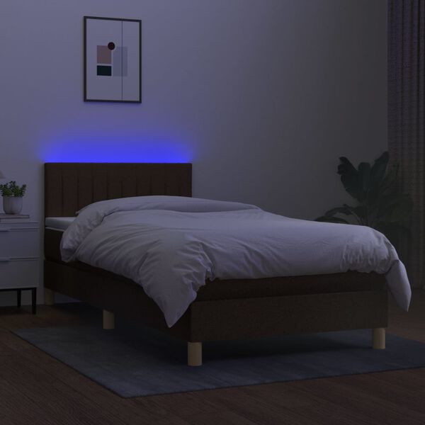 vidaXL Sommier &agrave; lattes de lit matelas et LED Marron fonc&eacute; 100x200cm