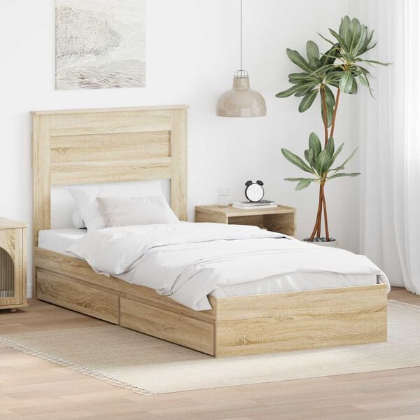 vidaXL Lit de Rangement Ch&ecirc;ne Sonoma 75 x 190 cm Bois d'ing&eacute;nierie
