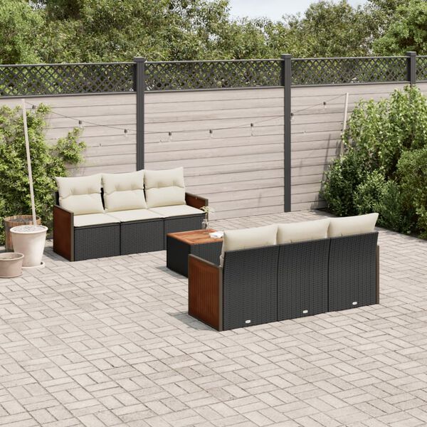 vidaXL Salon de jardin 7 pcs avec coussins noir r&eacute;sine tress&eacute;e