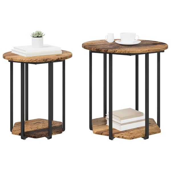 vidaXL Ensemble de tables d'appoint avec &eacute;tag&egrave;re 2 pcs Marron