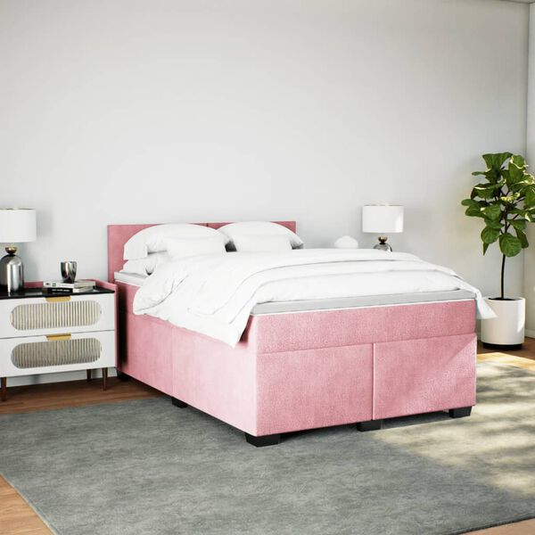 vidaXL Sommier &agrave; lattes de lit et matelas rose fonc&eacute; 140x200cm velours