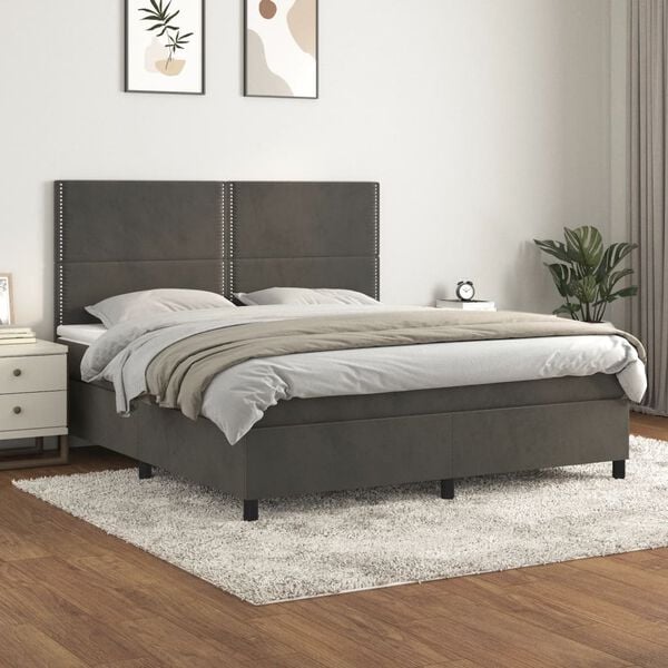 vidaXL Sommier &agrave; lattes de lit et matelas Gris fonc&eacute; 180x200cm Velours