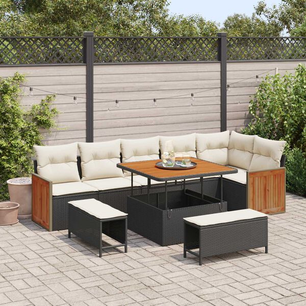 vidaXL Ensemble de canap&eacute; de jardin avec coussin 9 pcs Noir et Cr&egrave;me
