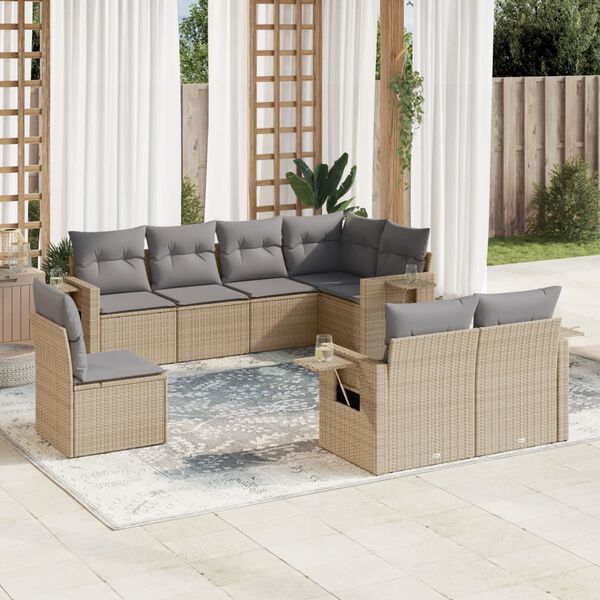 vidaXL Salon de jardin avec coussins 8 pcs beige r&eacute;sine tress&eacute;e