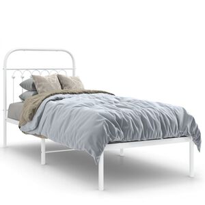 vidaXL Cadre de lit m&eacute;tal sans matelas avec t&ecirc;te de lit blanc 75x190cm
