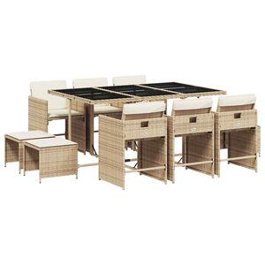 vidaXL Ensemble &agrave; manger de jardin et coussins 11 pcs beige poly rotin