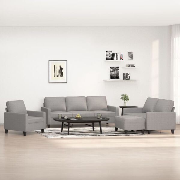 vidaXL Ensemble de canapés 4 pcs avec coussins Gris clair Tissu