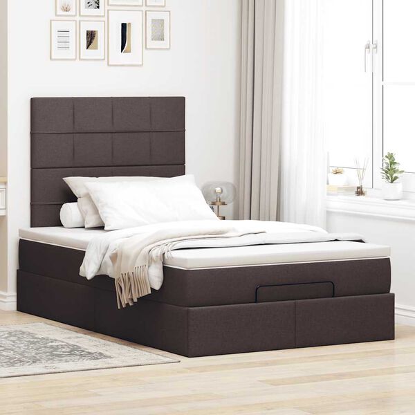 vidaXL Cadre de lit ottoman avec matelas marron fonc&eacute; 120x200 cm tissu