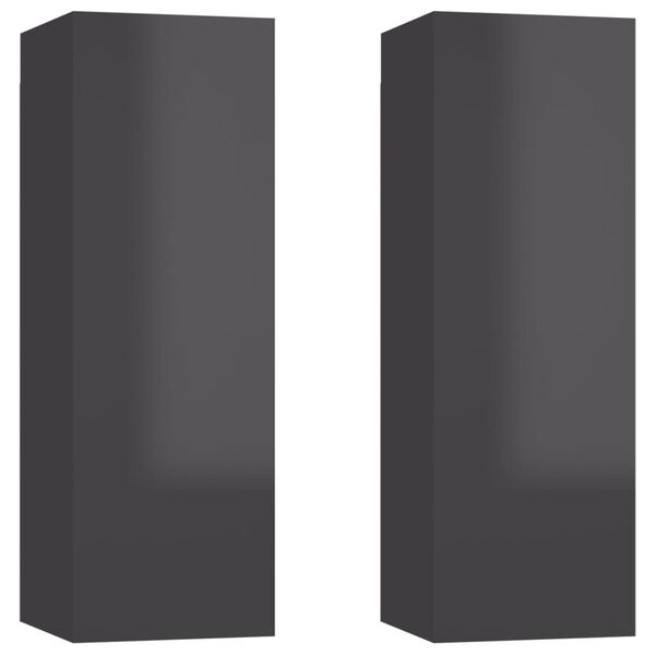 vidaXL Meubles TV 2 pcs Gris brillant 30,5x30x90 cm Bois d’ingénierie