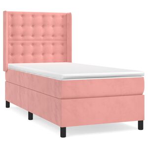 vidaXL Sommier &agrave; lattes de lit avec matelas Rose 90x190 cm Velours