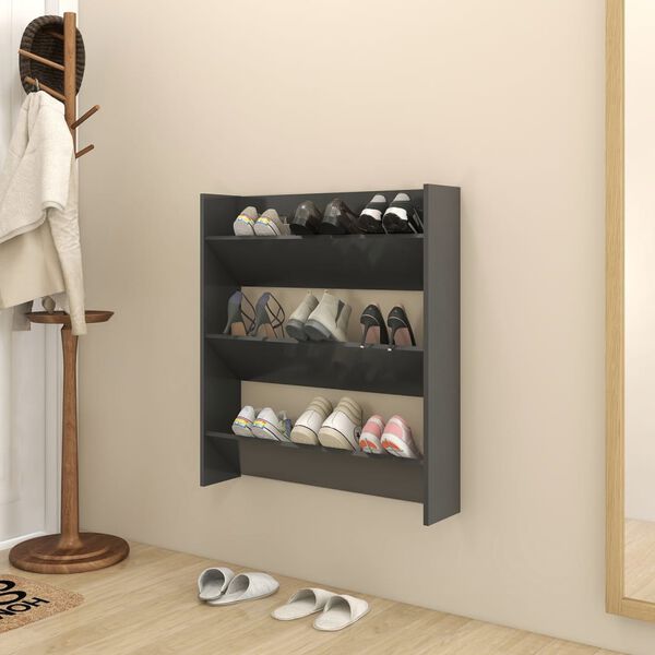 vidaXL Armoire &agrave; chaussures murale Gris 80x18x90 cm Agglom&eacute;r&eacute;