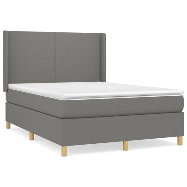 vidaXL Sommier &agrave; lattes de lit avec matelas Gris fonc&eacute; 140x190cm Tissu