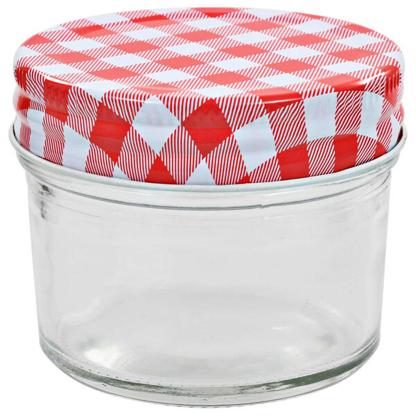 vidaXL 24 pcs Pots &agrave; confiture Couvercles blanc et rouge Verre 110 ml