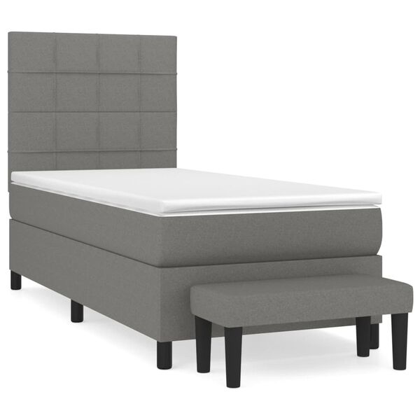 vidaXL Sommier &agrave; lattes de lit avec matelas Gris fonc&eacute; 90x200 cm Tissu