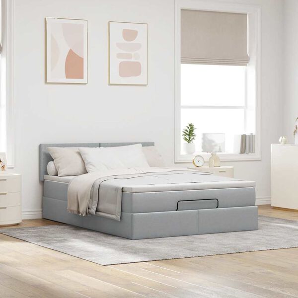 VidaXL Cadre de lit ottoman et matelas gris clair 140x200 cm tissu