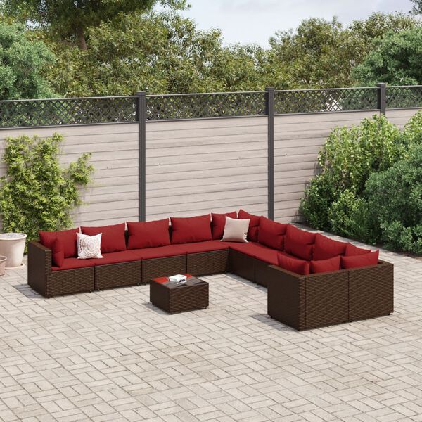 vidaXL Salon de jardin et coussins 11 pcs marron r&eacute;sine tress&eacute;e