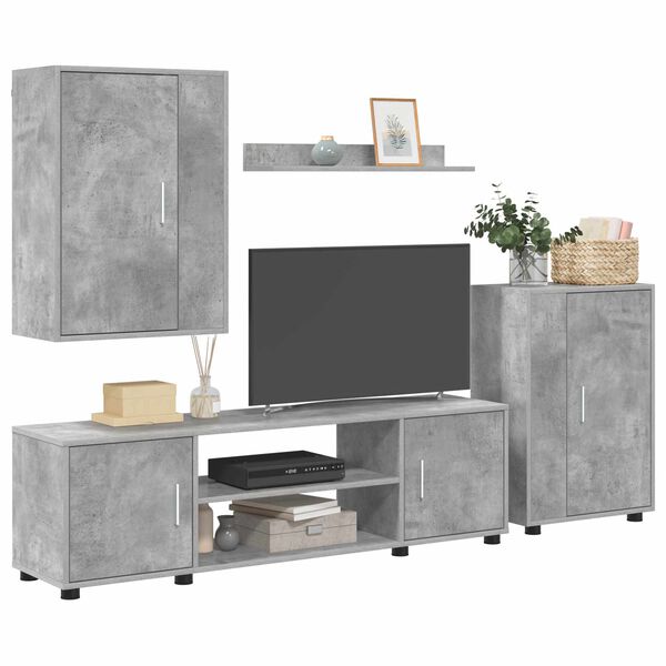 vidaXL Ensemble meuble TV 4 pcs Gris b&eacute;ton Bois d'ing&eacute;nierie