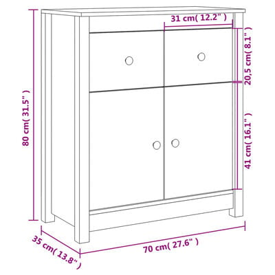 vidaXL Buffet 70x35x80 cm nois massif de pin