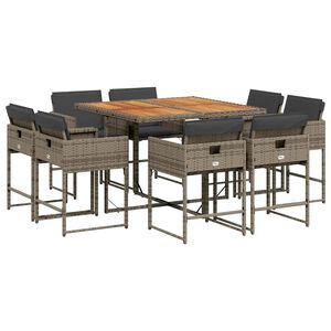 vidaXL Ensemble &agrave; manger de jardin 9 pcs coussins gris r&eacute;sine tress&eacute;e