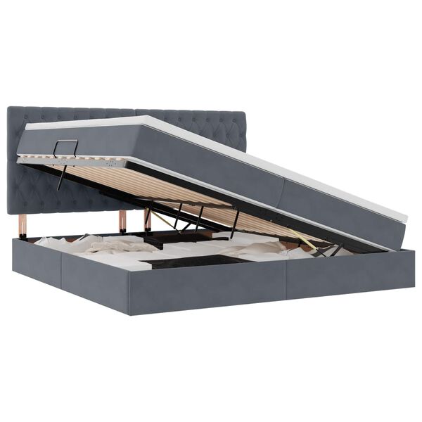 vidaXL Lit avec rangement et matelas Gris fonc&eacute; 200 x 200 cm Velours