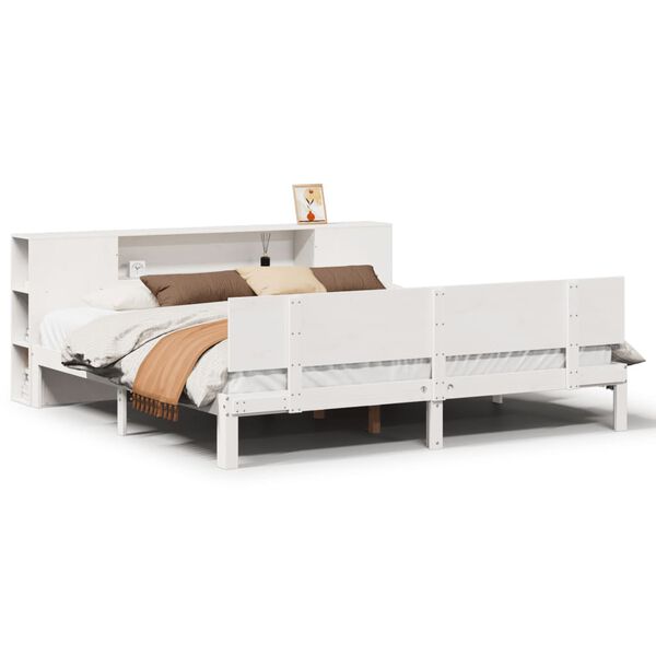 vidaXL Lit bibliothèque sans matelas blanc 180x200 cm bois pin massif