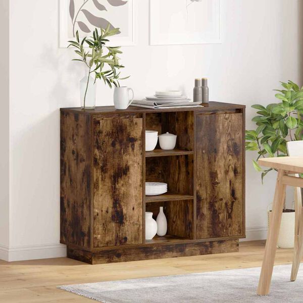 vidaXL Buffet LED Ch&ecirc;ne fum&eacute; 90 x 32 x 75 cm Bois d'ing&eacute;nierie