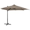 vidaXL Parasol de jardin en porte-à-faux et mât et lumières LED taupe