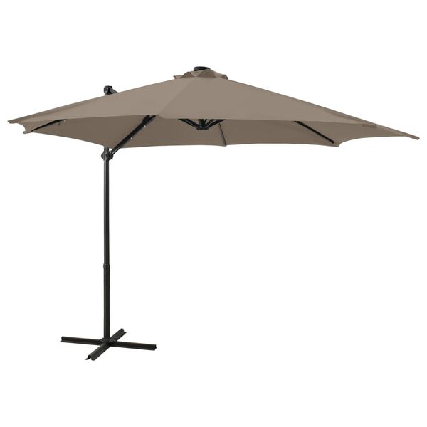 vidaXL Parasol de jardin en porte-à-faux et mât et lumières LED taupe