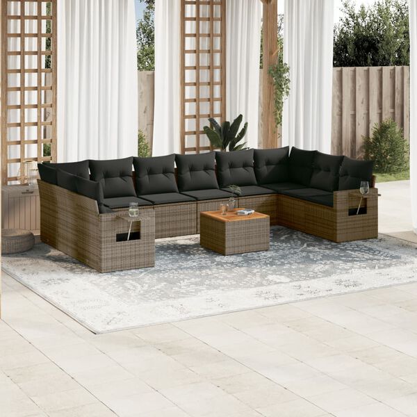 vidaXL Salon de jardin 11 pcs avec coussins gris r&eacute;sine tress&eacute;e