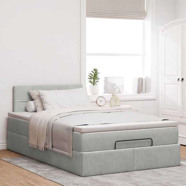 vidaXL Cadre de lit ottoman et matelas gris clair 120x200 cm velours