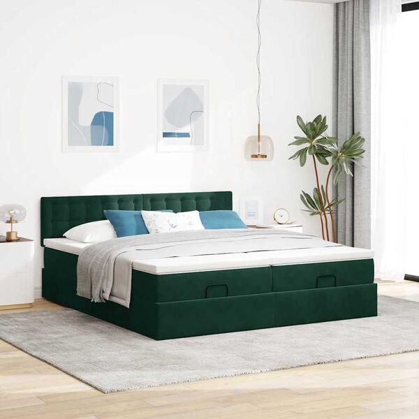 vidaXL Cadre de lit ottoman avec matelas vert fonc&eacute; 200x200 cm velours