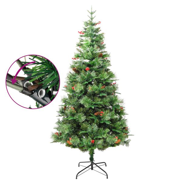 vidaXL Sapin de Noël pré-éclairé et pommes de pin vert 225cm PVC et PE