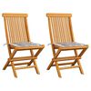 vidaXL Chaises pliantes coussins &agrave; carreaux gris 2 pcs teck massif
