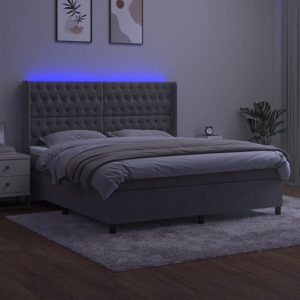 vidaXL Sommier &agrave; lattes de lit matelas et LED Gris clair 160x200 cm